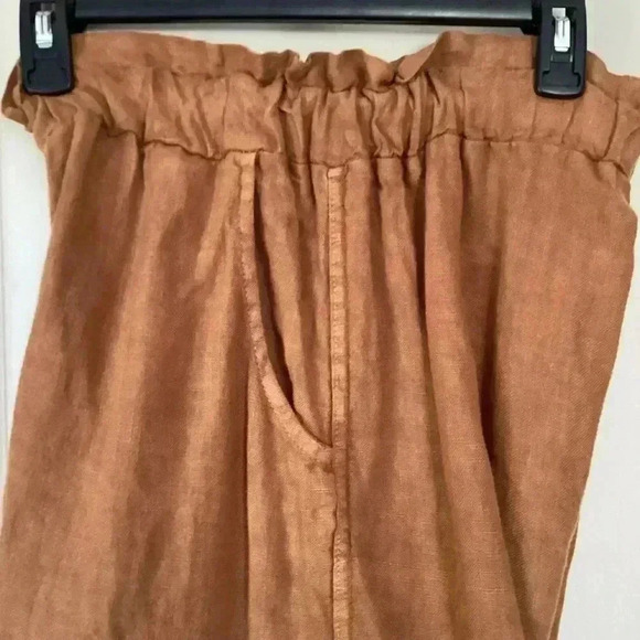 Oraije Paris Brown Linen shorts Size M/L Made in ITALY High Waist paper Bag - Picture 7 of 8